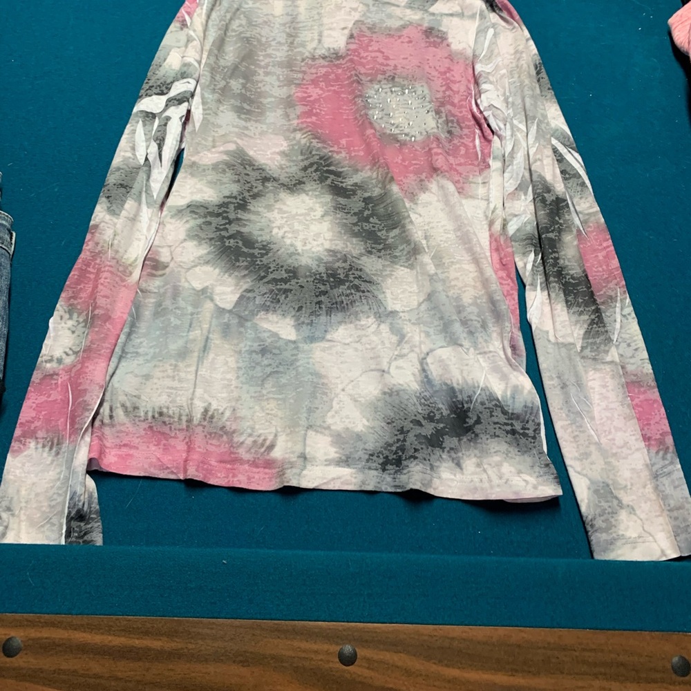 INC International Concepts Pink and Gray Tie-Dye Blouse